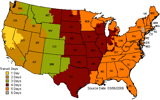 UPS Ground Shipping Map